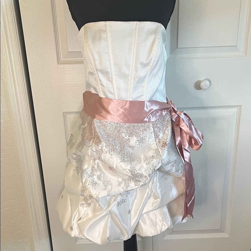 Jessica McClintock Gunne Sax Pink Sparkly Strapless Vintage Bubble Dress 7 Prom